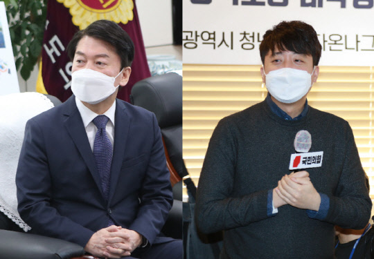 안철수(왼쪽) 국민의당 대선후보와 이준석 국민의힘 대표. 연합뉴스
